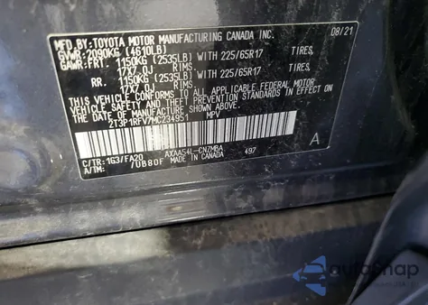 2021 Toyota Rav4 Xle из США, поврежденный, VIN 2T3P1RFV7MC234951